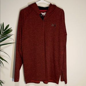 Men’s Long Sleeve Henley with Hood in Dark Red